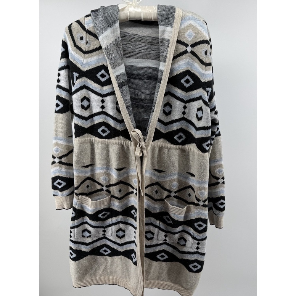 Torrid Women's Hooded Open Front Cardigan Sweater Sz 0 (12/14) Tribal Longline
